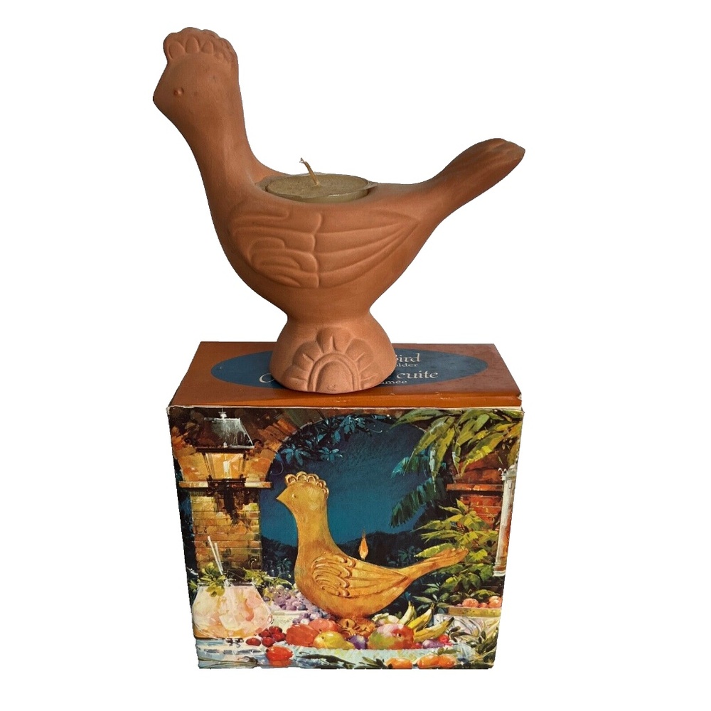 Avon Terra Cotta Bird Fragrance Candle Holder Unused With Box Vintage Canada 7"